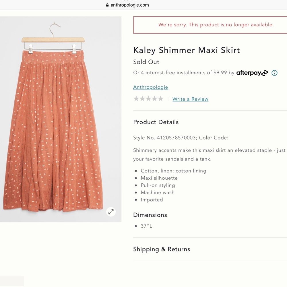 Anthropologie Kaley Shimmer Maxi Skirt
